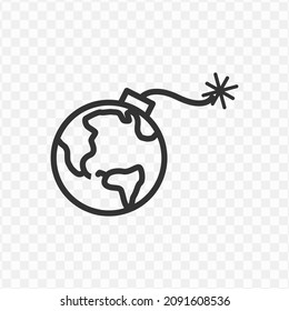 Vector illustration of earth bomb icon in dark color and transparent background(png).