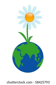 Vector illustration of Earth and cartoon chamomile