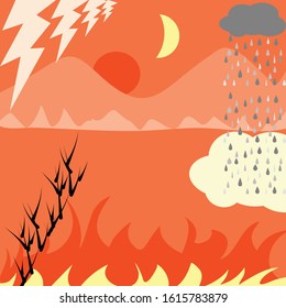 Vector illustration of earth in danger of severe weather concept of end of the world green house effect
