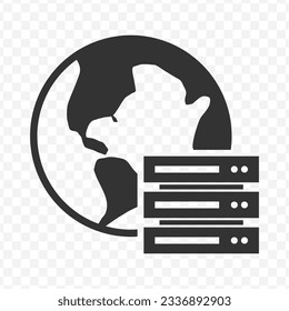 Vector illustration of earth databases icon in dark color and transparent background(PNG).