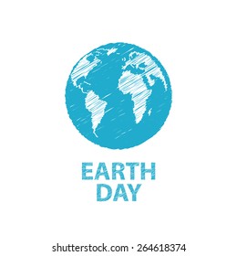 Vector illustration. Earth Day is April 22nd. A poster with Earth on an isolated white background in the style of freehand drawing. Ecology.