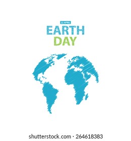 Vector illustration. Earth Day is April 22nd. A poster with Earth on an isolated white background in the style of freehand drawing. Ecology.
