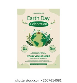 Vector illustration of earth day celebration flyer poster template design