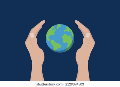 vector illustration of earth day, concept of save planet earth. ecology concept. hands save planet earth, globe