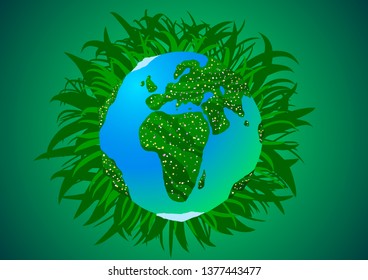 Vector Illustration of Earth day. Ecology. Earth in green leaves.