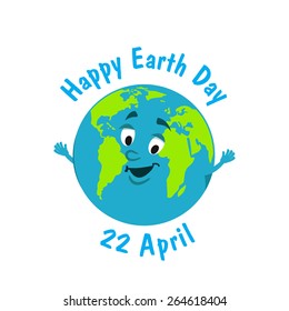 Vector illustration. Earth Day. Funny cartoon the planet Earth isolated on white background. Ecology.