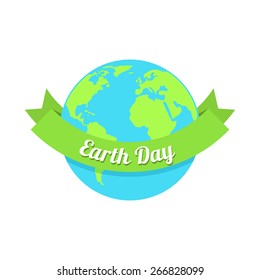 Vector illustration. Earth Day. Earth with green ribbon on a white background. Ecology.