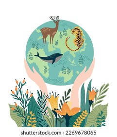 Vector illustration for Earth Day and other environmental concept. Isolated design for card, poster, banner, flyer and other.