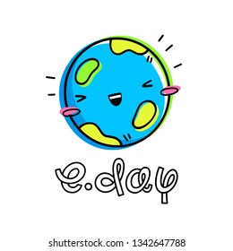 Vector illustration for Earth Day. Planet in the style of Emoji, kawaii. eps 10.