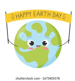 Vector illustration for Earth Day. Planet earth holding a congratulatory banner.