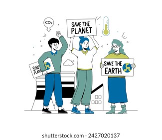 Vektor-Illustration des Earth Day und Rettung des Planeten. In: Global Warming and Climate Change Concept. Illustration zum Weltumwelttag