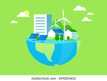 Vector illustration of earth and eco-friendly power plant.