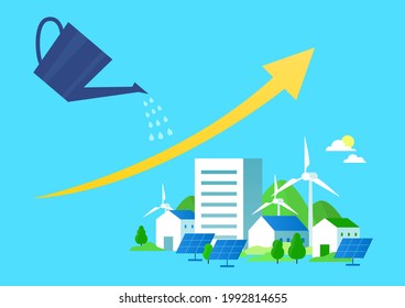Vector illustration of Earth and eco-friendly power plant.