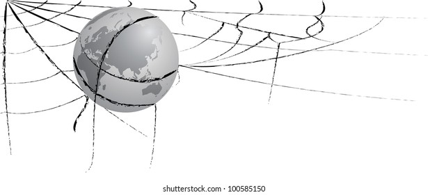 vector illustration of the earth entangled in spiderweb,  eastern hemisphere