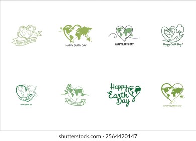 Vector illustration of earth with foliage in outline style. Earth day illustration