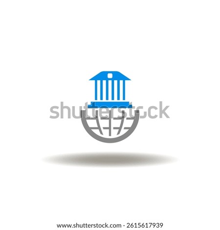 Vector illustration of earth globe and administrative building. Symbol of NGO Non Governmental or Nonprofit Organizations.