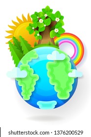 Vector illustration of earth globe. A blue planet with clouds