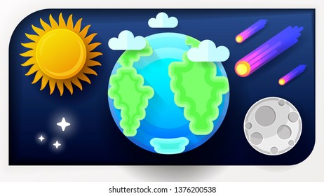 Vector illustration of earth globe. A blue planet with clouds