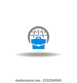 Vector illustration of earth globe and briefcase. Symbol of entrepreneurship. Icon of business impact analysis.