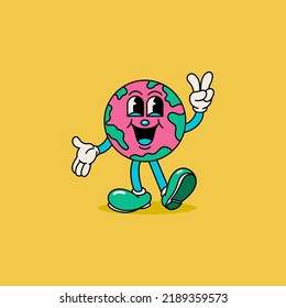 Vector illustration of an earth globe cartoon character in a unique style perfect for stickers, icons, logos and advertisements