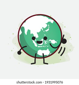 Ilustración vectorial del personaje del globo terrestre con cara linda, manos simples y líneas de piernas en fondo aislado. Estilo de dibujo animado plano.