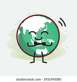 Vector Illustration of Earth Globe Character with cute face, simple hands and leg line art on Isolated Background. Flat cartoon doodle style.