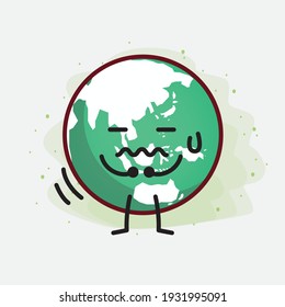 Ilustración vectorial del personaje del globo terrestre con cara linda, manos simples y líneas de piernas en fondo aislado. Estilo de dibujo animado plano.
