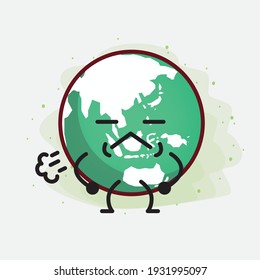 Ilustración vectorial del personaje del globo terrestre con cara linda, manos simples y líneas de piernas en fondo aislado. Estilo de dibujo animado plano.