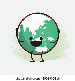 Ilustración vectorial del personaje del globo terrestre con cara linda, manos simples y líneas de piernas en fondo aislado. Estilo de dibujo animado plano.