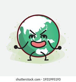 Vector Illustration of Earth Globe Character with cute face, simple hands and leg line art on Isolated Background. Flat cartoon doodle style.
