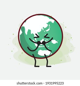 Ilustración vectorial del personaje del globo terrestre con cara linda, manos simples y líneas de piernas en fondo aislado. Estilo de dibujo animado plano.