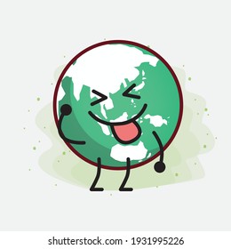 Vector Illustration of Earth Globe Character with cute face, simple hands and leg line art on Isolated Background. Flat cartoon doodle style.