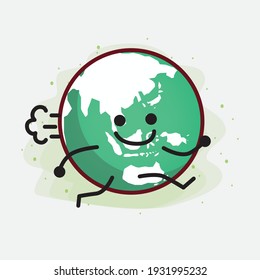 Vector Illustration of Earth Globe Character with cute face, simple hands and leg line art on Isolated Background. Flat cartoon doodle style.