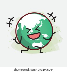 Vector Illustration of Earth Globe Character with cute face, simple hands and leg line art on Isolated Background. Flat cartoon doodle style.
