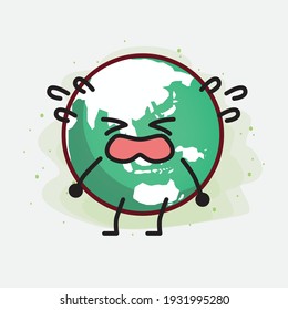 Vector Illustration of Earth Globe Character with cute face, simple hands and leg line art on Isolated Background. Flat cartoon doodle style.