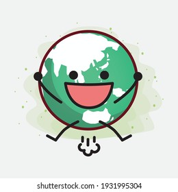 Ilustración vectorial del personaje del globo terrestre con cara linda, manos simples y líneas de piernas en fondo aislado. Estilo de dibujo animado plano.