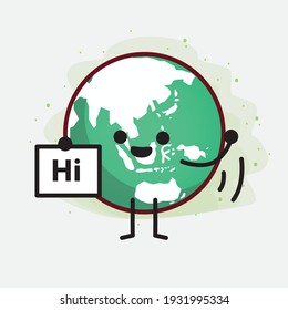 Vector Illustration of Earth Globe Character with cute face, simple hands and leg line art on Isolated Background. Flat cartoon doodle style.