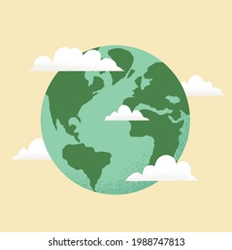 Vector illustration of Earth globe with clouds isolated. Colorful world planet icon, symbol