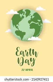 Ilustración vectorial del globo terrestre con letras del Día de la Tierra. Concepto del Día Internacional del Medio Ambiente Mundial, reciclaje, sostenibilidad, estilo de vida ecológico de basura cero