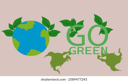 Vector Illustration Earth Globe With Greenery. World environment day. Earth globe with greenery. Concept design for banner, poster, greeting card. 