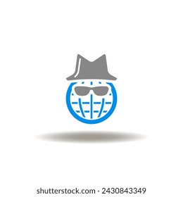 Ilustración vectorial de globo de tierra con sombrero y gafas. Icono de la red oscura. Símbolo de la amenaza web de hacker de virus.