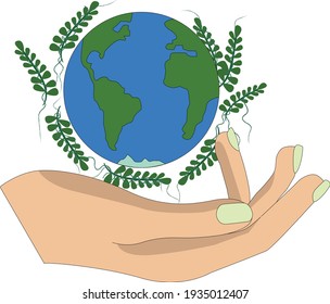 vector illustration of earth globe on palm