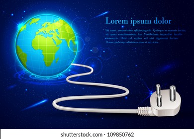 vector illustration of earth globe with power cable