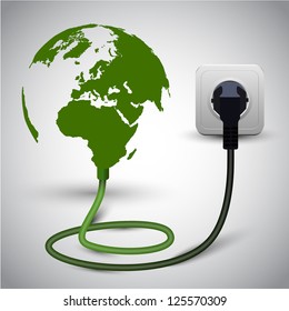 Vector illustration of earth globe with power cable