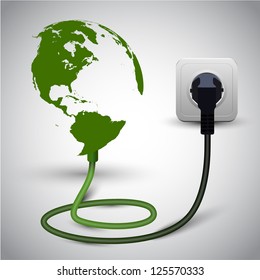 Vector illustration of earth globe with power cable