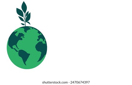 vector illustration of Earth with green plants. Concept of earth day, ecology, nature and environmental conservation. Save green planet concept. With white background and empty area