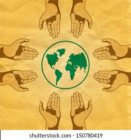 vector illustration of 	earth and hands