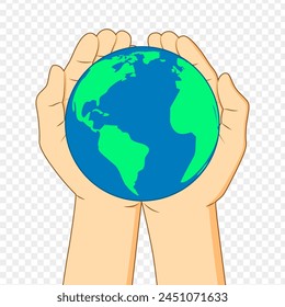Vector illustration of Earth in hands on transparent background