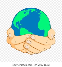 Vector illustration of Earth in hands on transparent background