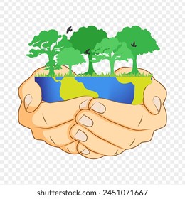 Vector illustration of Earth in hands on transparent background